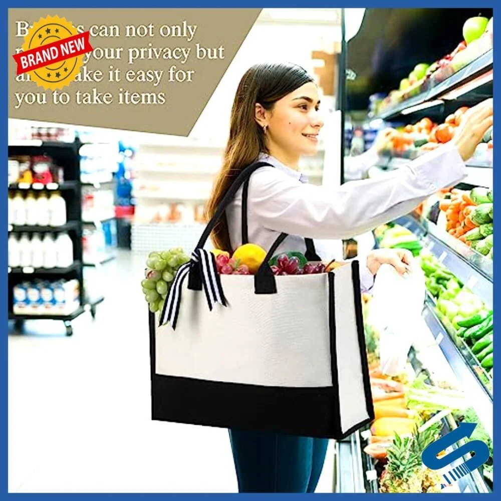 Canvas Tote Bags with Zipper Pocket Elegant Gift Set of 10 Reusable